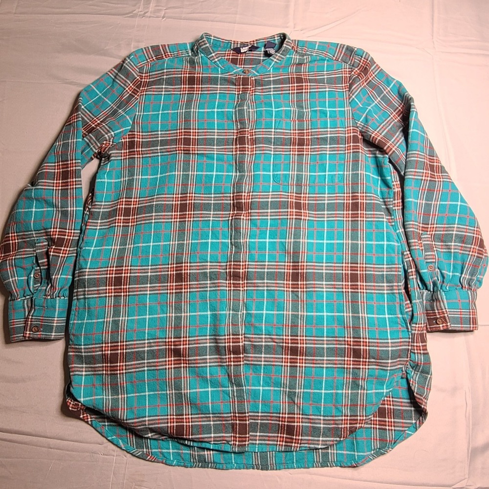 Lands' End Women's Button Up XL Plaid Flannel Pockets 100% Cotton Cozy Baggy